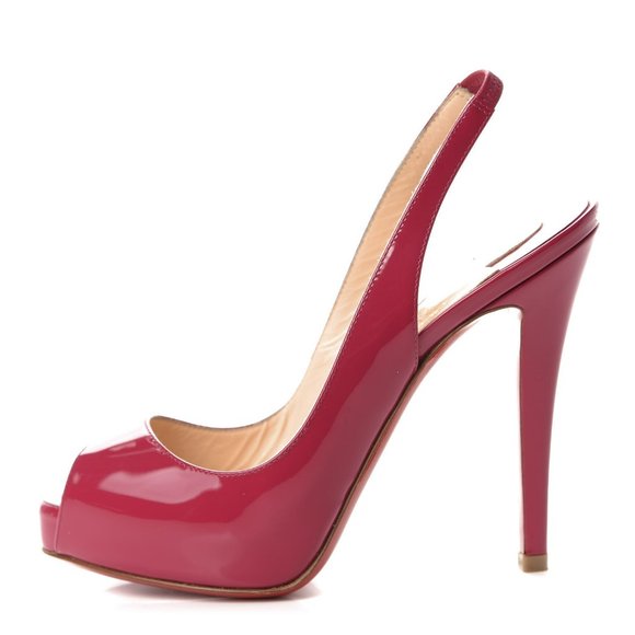Christian Louboutin Red Patent Leather No Prive Sling Peep 120mm Pumps SZ 37.5 - Picture 1 of 10